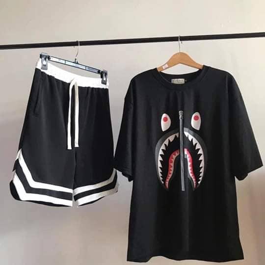 Áo thun Bape - Tee Bape Zip - A Bathing Ape Oversize - Áo phông Bape Shark Cá Mập ảnh thật