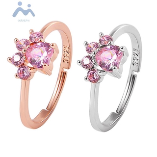 Nhẫn Hình Dấu Chân Mèo Đính Đá Zircon Xinh Xắn