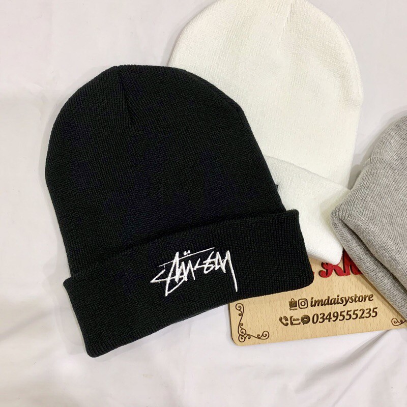 Mũ len Beanie thêu Stussy