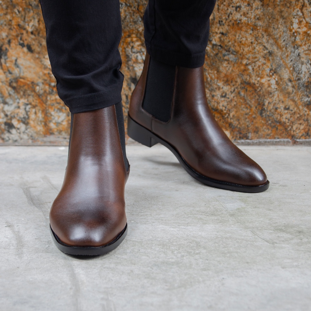 [TẶNG TẤT KHỬ MÙI CAO CẤP ] Giày Chelsea Boots Nam Nâu, Giày Bốt Cao bồi cổ cao tôn dáng, Đế cao su tăng chiều cao 5cm | BigBuy360 - bigbuy360.vn