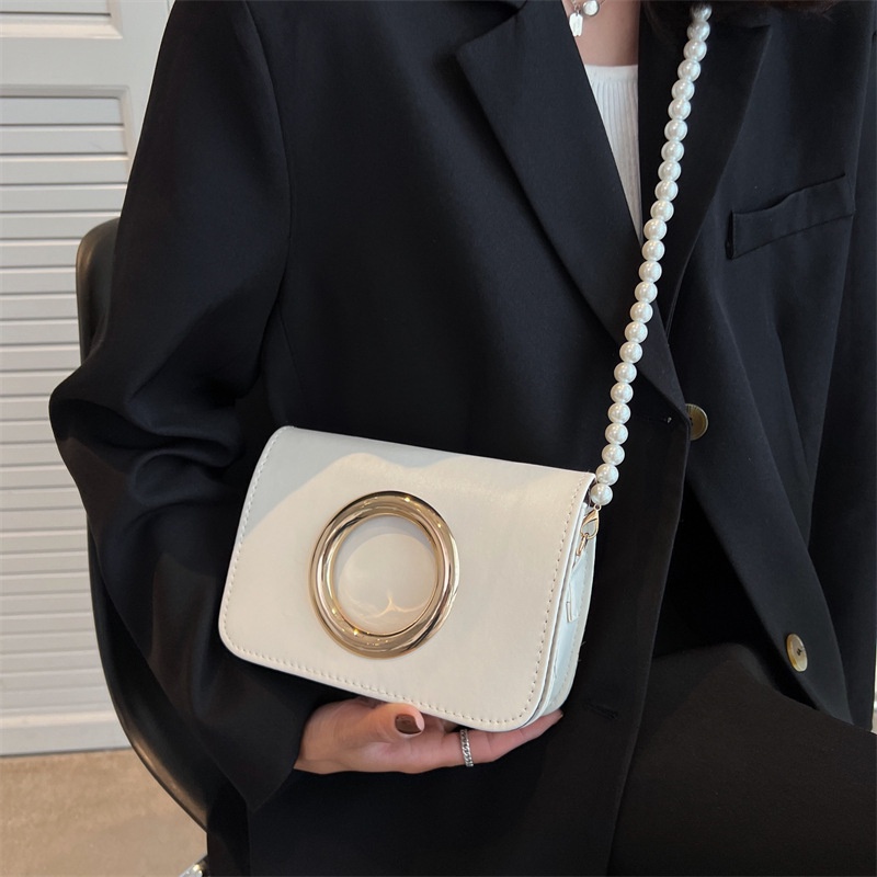 IELGY Túi Đeo Vai Hình Vuông Cỡ Nhỏ Đính Ngọc Trai nhân tạo Phối Dây Xích Kiểu Hàn Quốc Thời Trang Cho Nữ