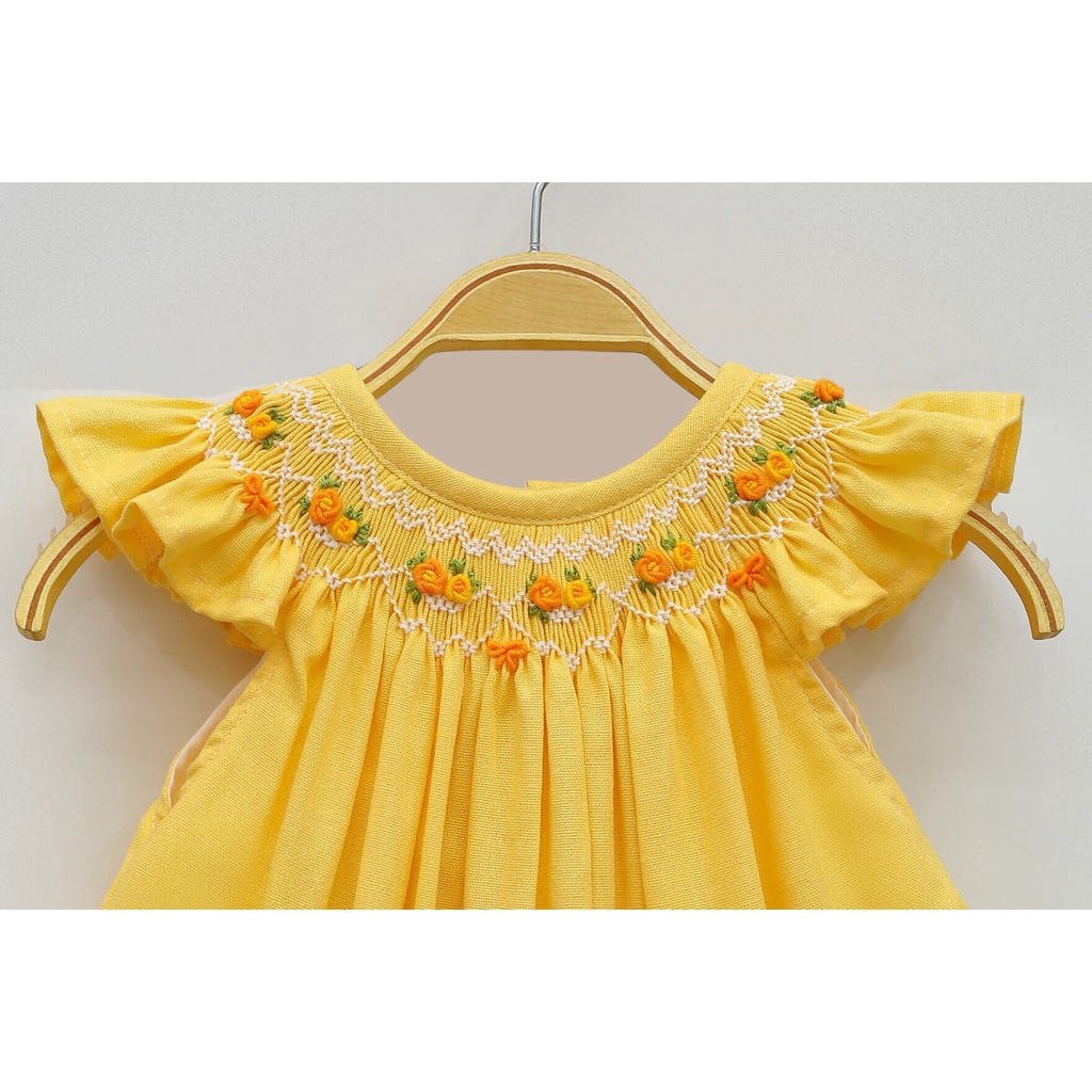 Váy Đầm Cho Bé Gái, Đầm Smock Thêu Tay Kiểu Cánh Tiên Phong Cách Bánh Bèo Dễ Thương Size 1 Tuổi -10 tuổi