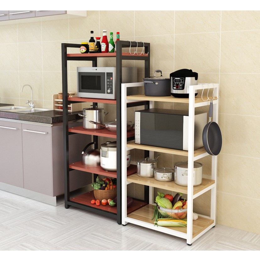 Kệ Để Lò Vi Sóng 4 Tầng Tiện Ích - Kệ Để Đồ Đa Năng Khung Sắt, Sàn Gỗ Cực Chắc Chắn