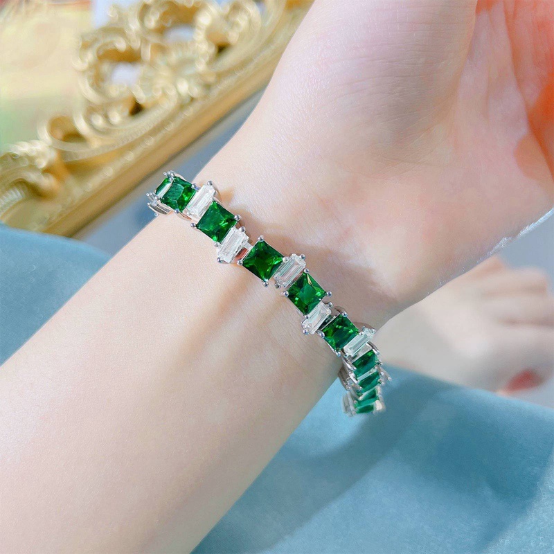 Fancy Mới Vòng Tay Đính Đá Zircon Hình Vuông Màu Xanh Ngọc Lục Bảo Nhân Tạo Có Thể Điều Chỉnh Thiế