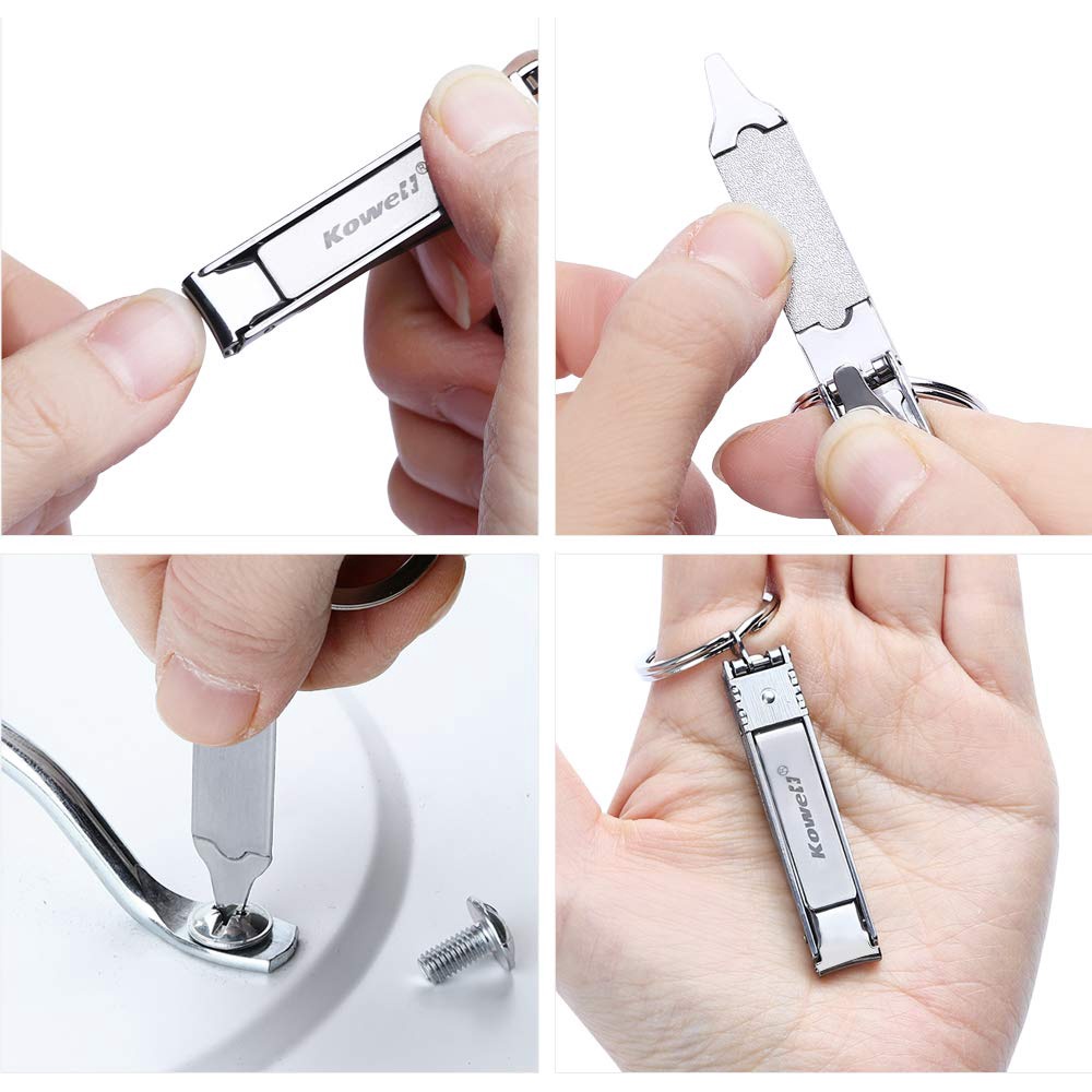 Kềm Cắt Móng Tay Bằng Thép Không Gỉ Có Thể Gập Lại Kèm Đồ Dũa Móng Tay (Tuốc Nơ Vít) Và Vòng Khóa