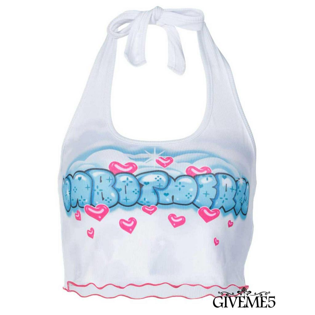 Áo Croptop Hở Lưng In Chữ Thời Trang Cho Nữ