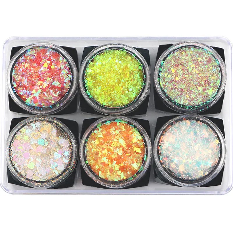 Bộ sáu lọ gel sequins hình ngôi sao trang điểm mắt lấp lánh xinh xắn