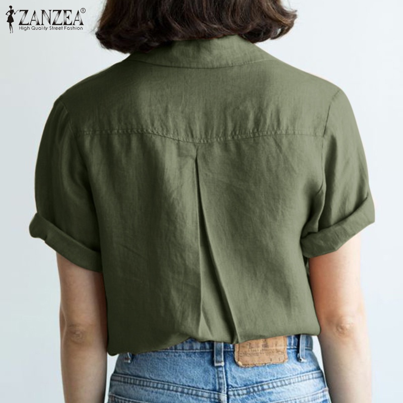 Zanzea Áo Sơ Mi Ngắn Tay Form Rộng Màu Trơn Thời Trang Dành Cho Nữ