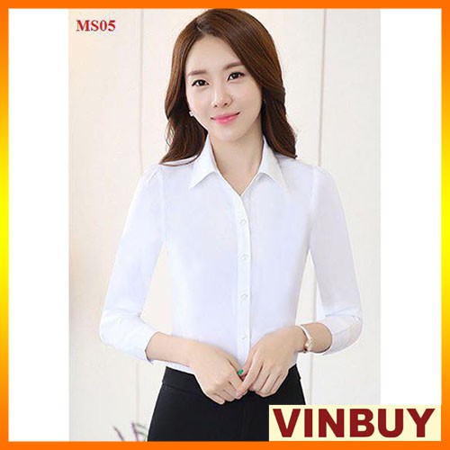 Áo sơ mi nữ trắng tay dài form công sở cao cấp VINBUY, chất vải cotton nhung, mịn mát, dày dặn không lộ ngực