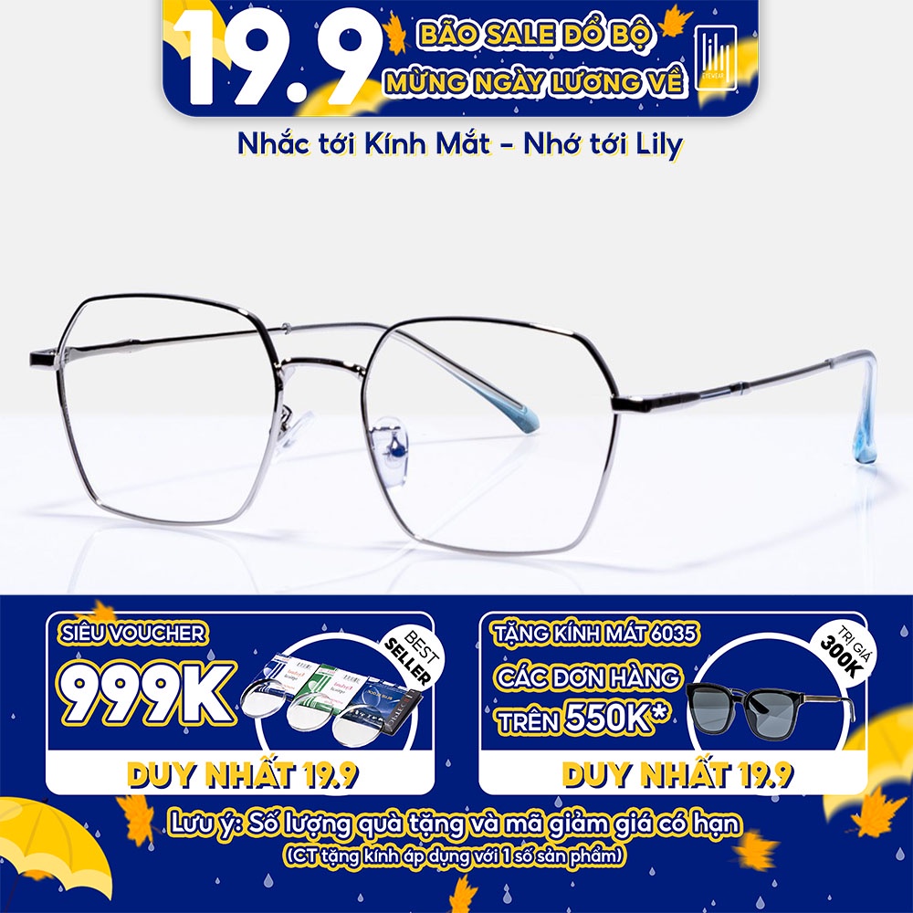 Gọng kính cận kim loại nam nữ Lilyeyewear mắt vuông kim loại thanh mảnh thời trang 72371