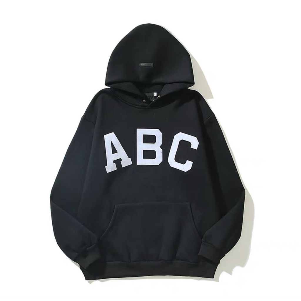 Áo hoodie ABC nút bấm cổ áo sành điệu, nón thêu logo sau lưng in hình số 7 cực ngầu