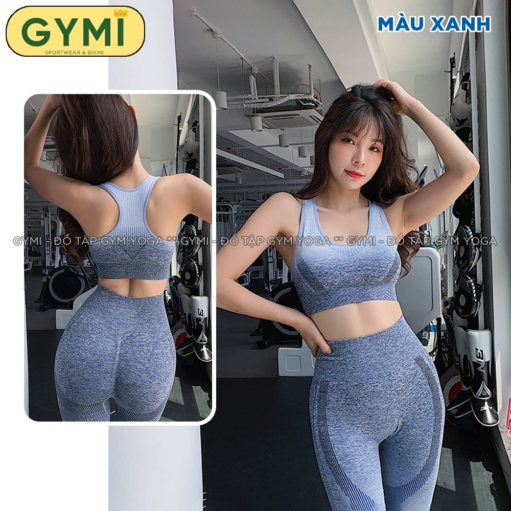 Set bộ đồ tập gym yoga nữ GYMI SET10 gồm áo bra và quần legging chun mông thể thao phối màu loang chất dệt co giãn