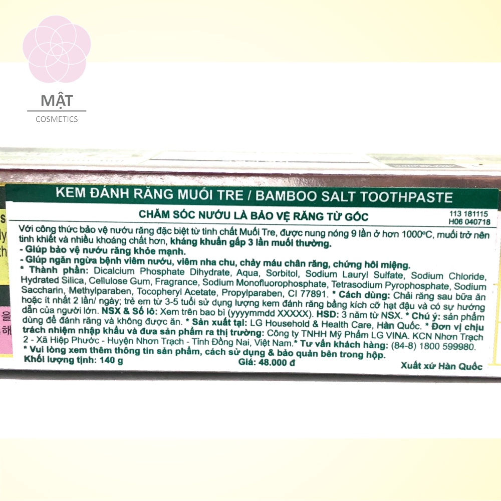 Kem Đánh Răng muối tre Hàn Quốc Bamboo Salt 140g