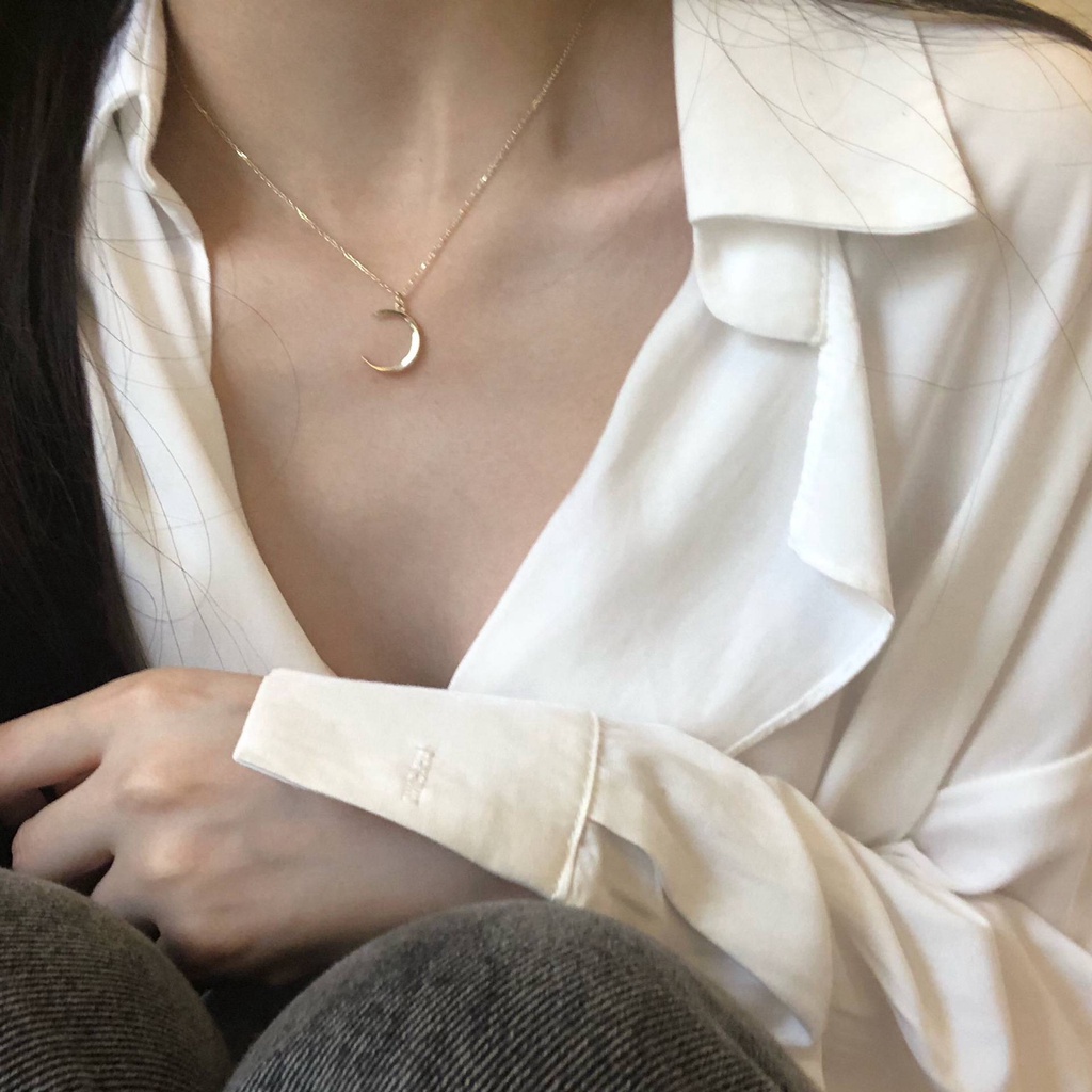 Vòng Cổ Chất Liệu Thép Titan Mặt Hình Mặt Trăng Thời Trang Cho Nữ