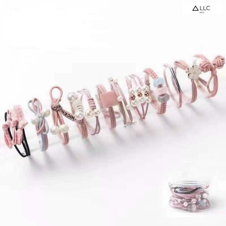 Set buộc tóc thời trang, chun buộc tóc tết hoa. hộp 25 cái