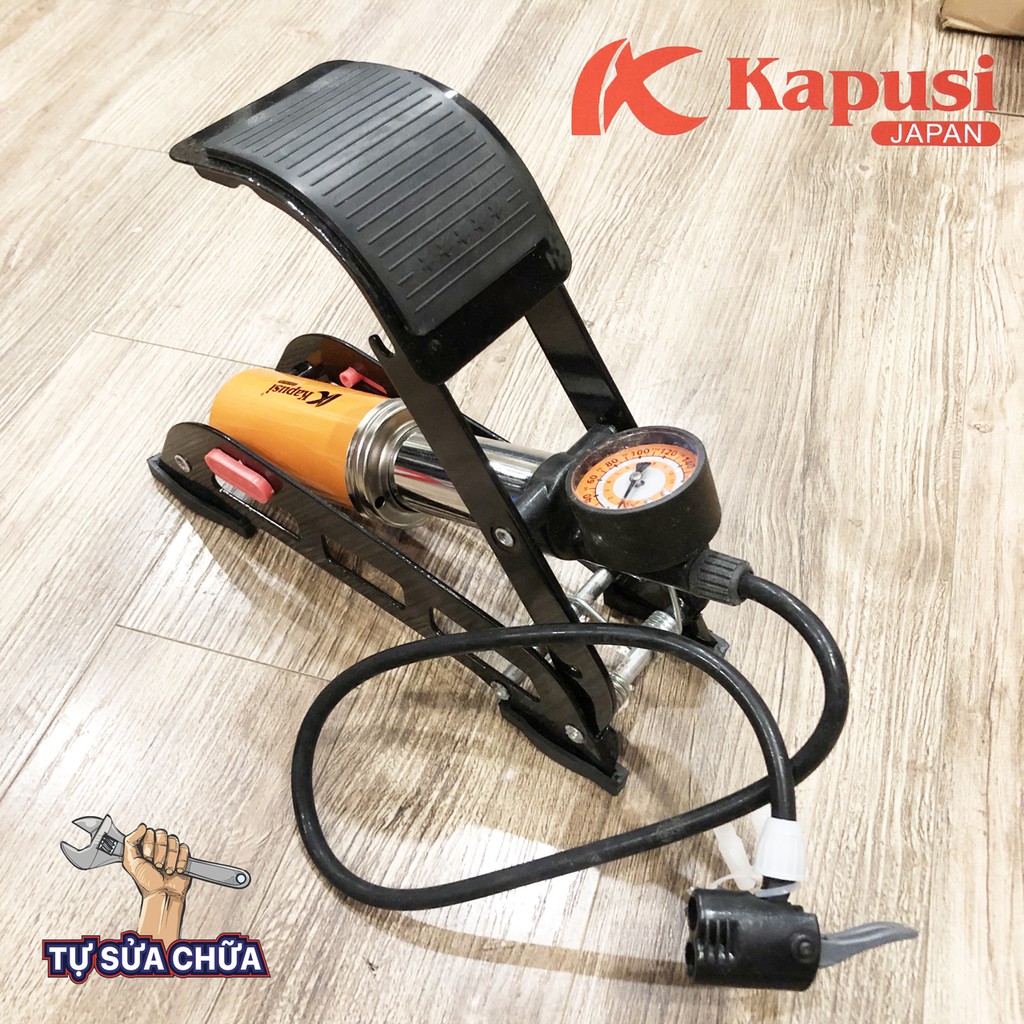 Bơm chân xe máy, xe đạp chính hãng Kapusi công nghệ Nhật Bản, thao tác bơm nhẹ, bơm bóng, phao bơi...