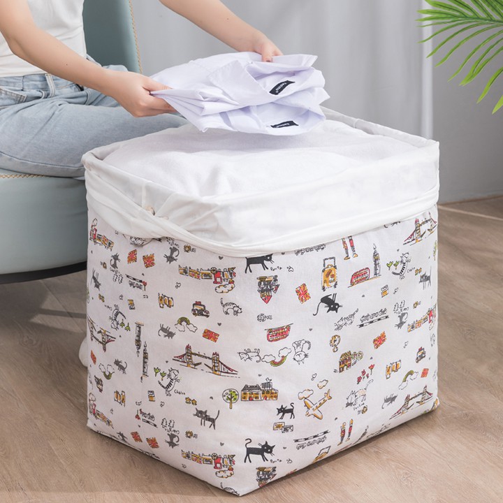 Túi vải đựng chăn màn quần áo gấp gọn họa tiết 100L (TV100L)