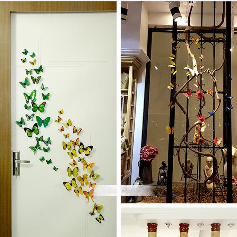 Set 12 Sticker Nam Châm Dán Tường Hình Bướm 3d Nhiều Màu Sắc