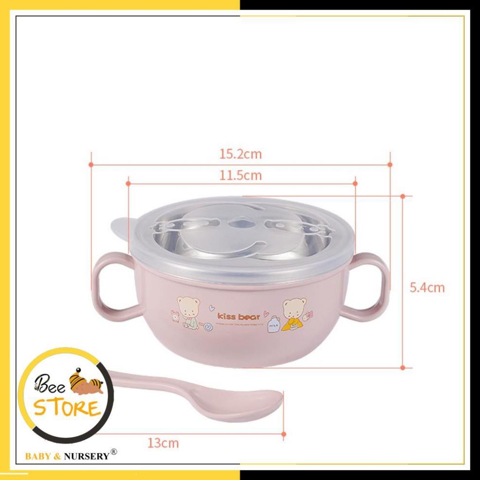 [MỞ KHO SỈ BÁN LẺ] Bát inox kèm thìa cách nhiệt có tay cầm chống nóng, Bát ăn cho bé