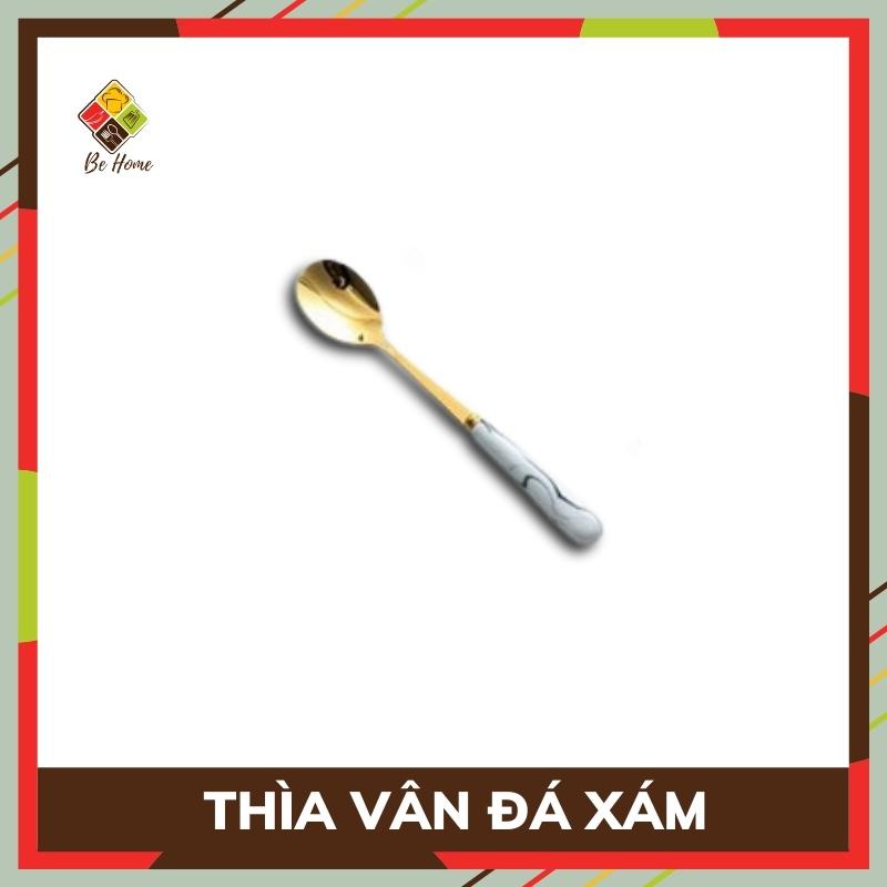 Thìa dĩa inox mạ vàng vân đá cầm tay BEHOME Muỗng thìa nĩa inox 304 mạ vàng cán dài nhiều màu sang chảnh cao cấp