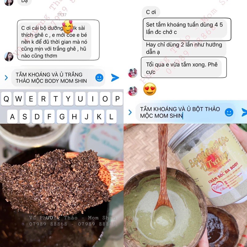 Combo Tắm khoáng cà phê &amp; Bột Ủ trắng thảo mộc Mom Shin | Chăm sóc da body | Vũ Phương Thảo Mẹ Shin | Shop Mẹ Thảo