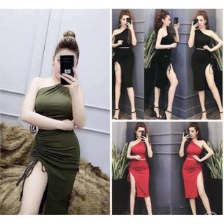 Set áo dây rút kèm chân váy dây rút xẻ tà chất thun siêu xinh
