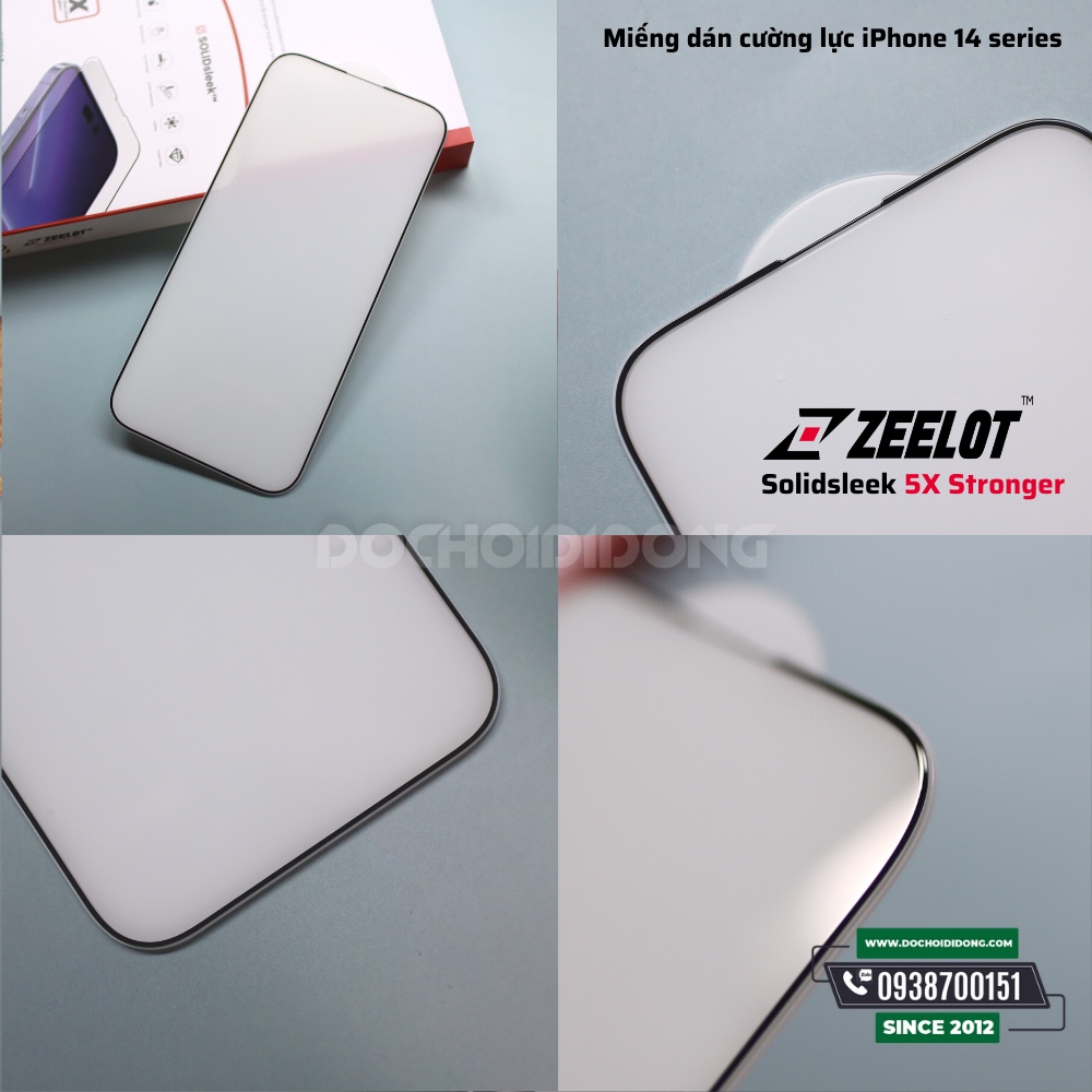 Miếng Dán Cường Lực Màn Hình Cho IPhone 14, 14 Max, 14 Pro, 14 Pro Max Zeelot Solidsleek 5X
