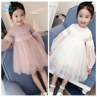 Đầm xòe phối ren tay dài phong cách công chúa đáng yêu cho bé