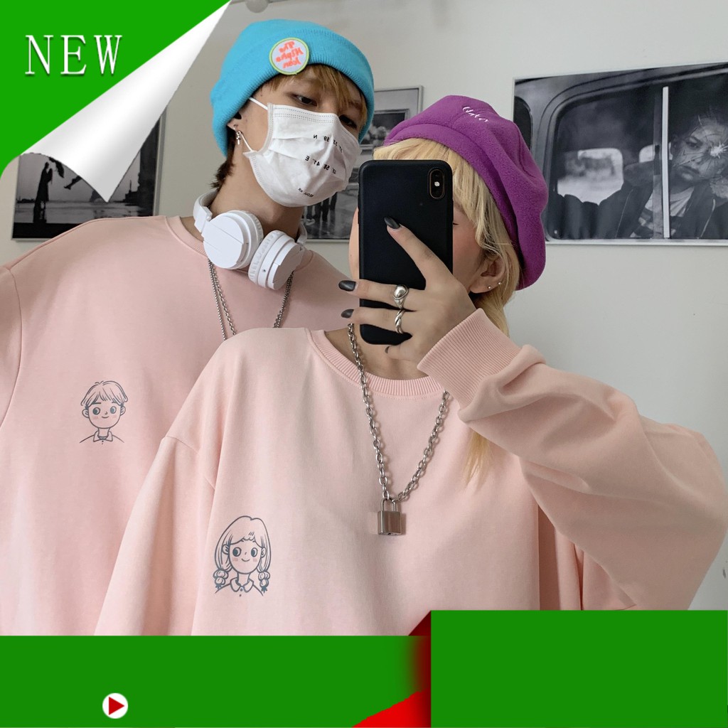 Áo Sweater Tay Dài Dáng Rộng Phong Cách Hàn Quốc Dễ Thương Thời Trang Cho Các Cặp Đôi