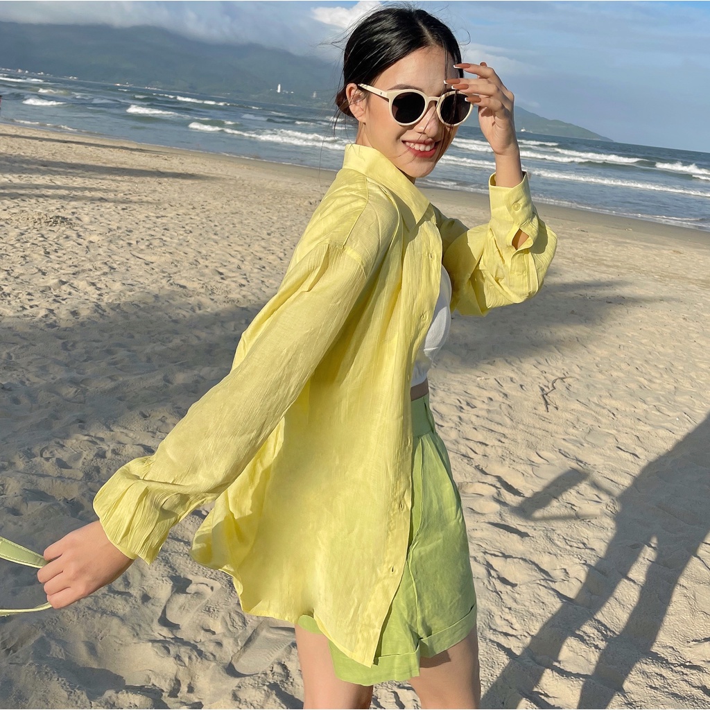Áo sơ mi nữ dài tay TOPTIFY vải lụa nhăn trơn basic form rộng ulzzang phong cách vintage sva02
