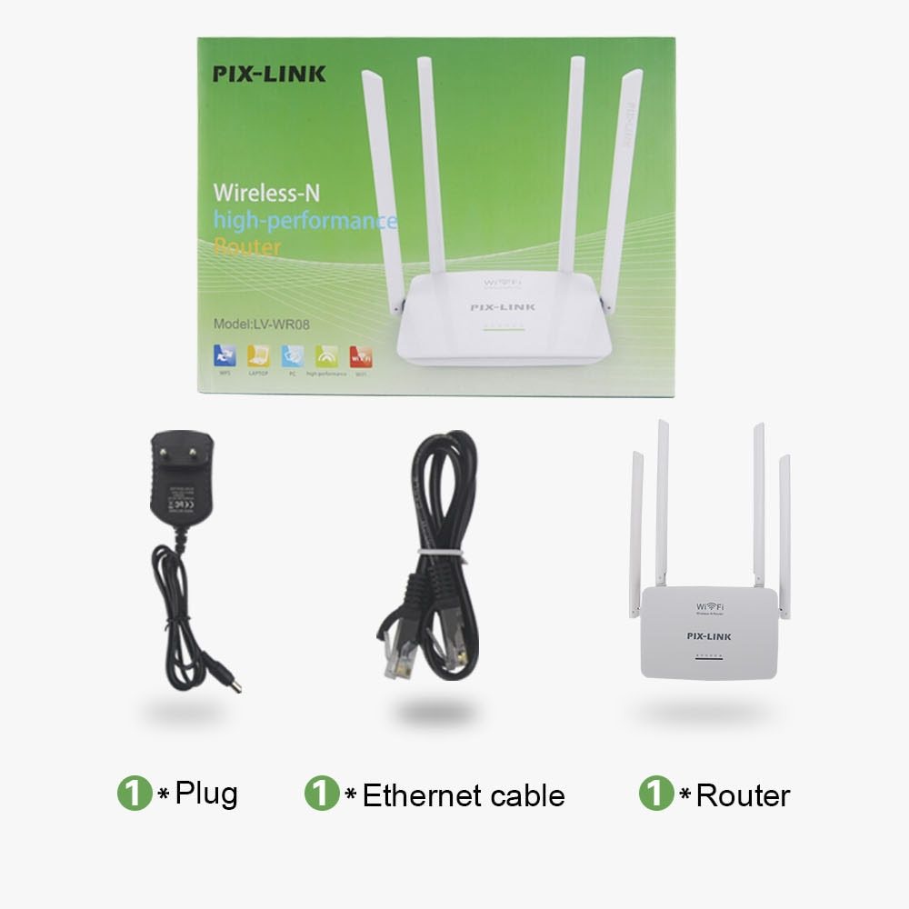 Bộ phát wifi chính hãng PIX-LINK LV-WR08 tốc độ 300Mbps, 4 anten 4 cổng LAN tốc độ 100Mbps