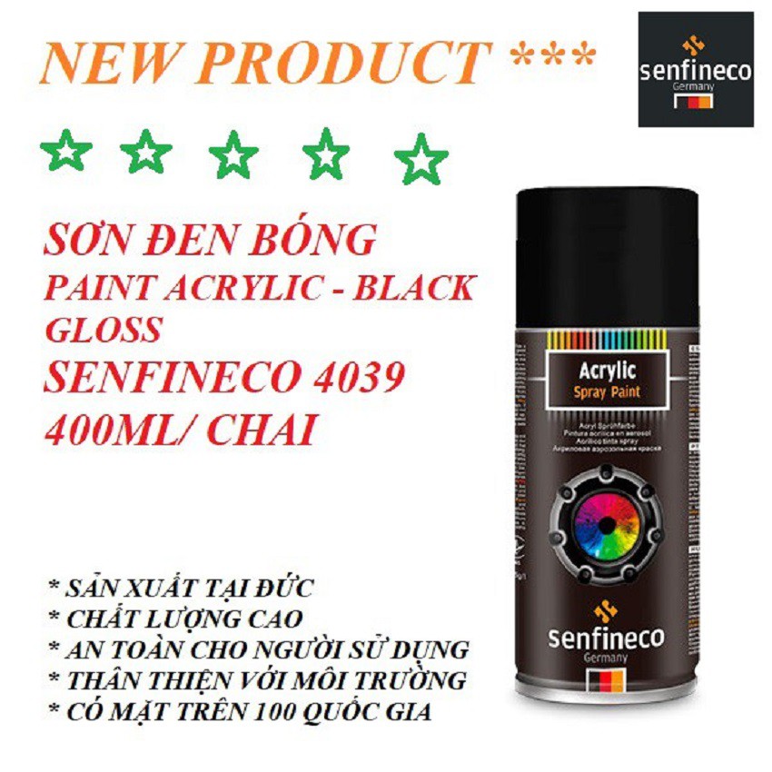 [ Cao Cấp ] Sơn Đen Bóng SENFINECO 4039 Paint Acrylic Black Gloss 400ML/ Chai – HÀNG CHÍNH HÃNG TỪ ĐỨC