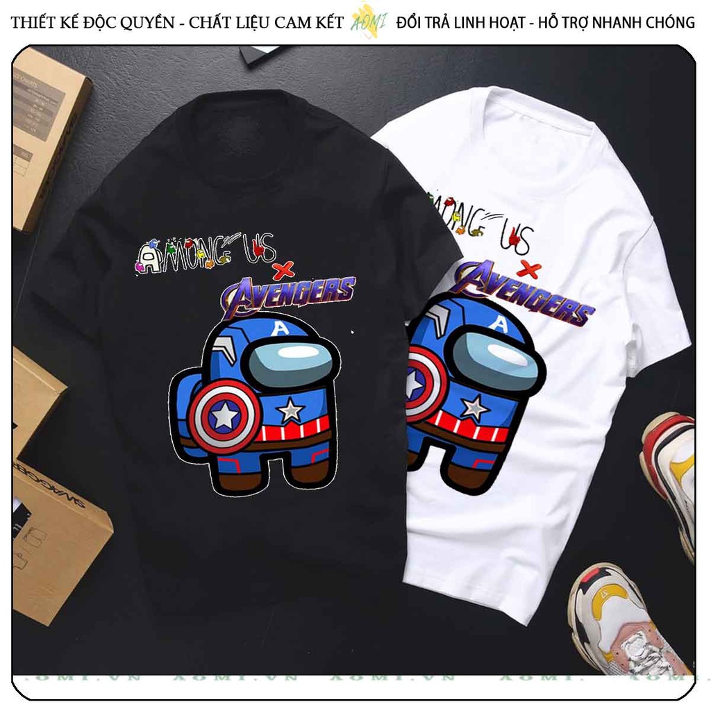 ÁO THUN among us avengers UNISEX PHÔNG ĐEN TAY NGẮN NAM NỮ GIA ĐÌNH CẶP ĐÔI SIZE TRẺ EM BÉ TRAI GÁI AOMIVN
