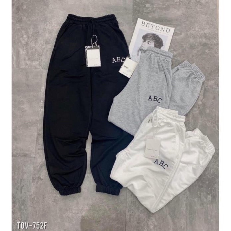 Quần da cá jogger bo gấu thêu siêu hót