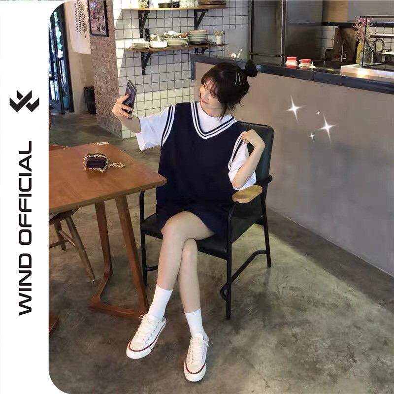 Set áo gile WIND Trơn mix áo phông tay lỡ Trắng form rộng unisex phong cách ulzzang | BigBuy360 - bigbuy360.vn