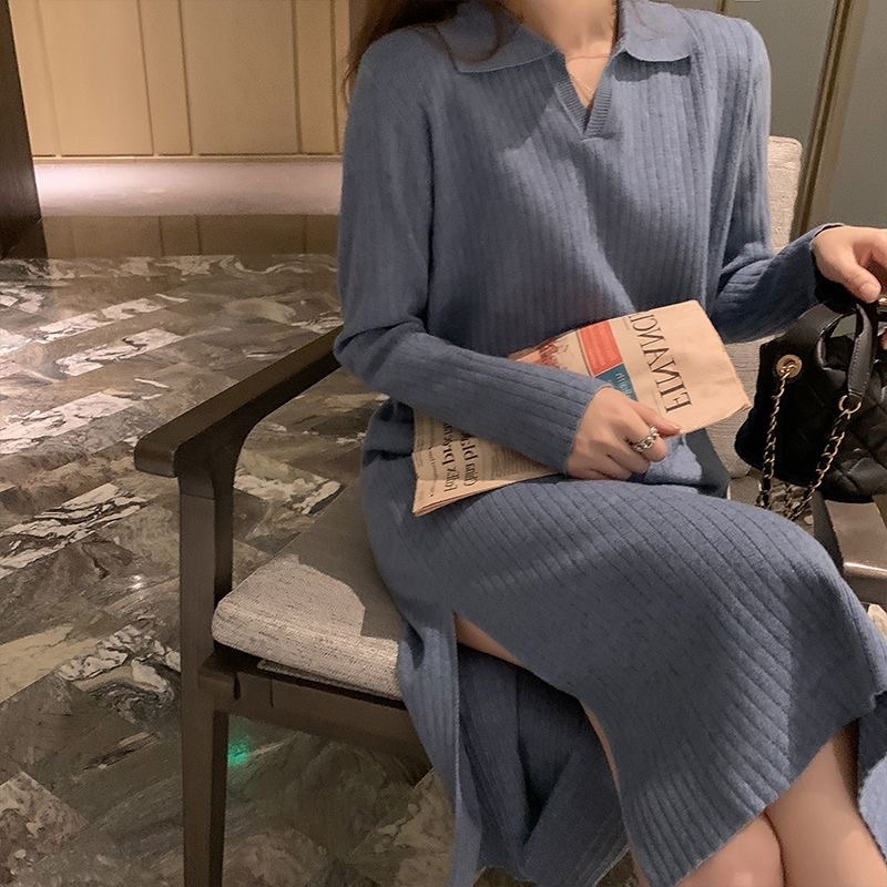 Váy len suông dáng dài cổ polo