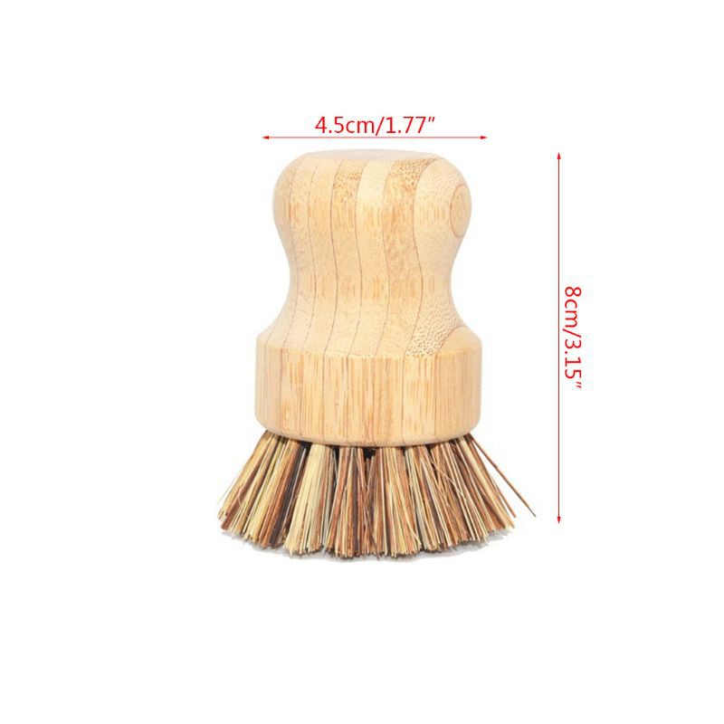 Bàn chải rửa chảo/ nồi đầu tròn tay cầm gỗ tiện lợi