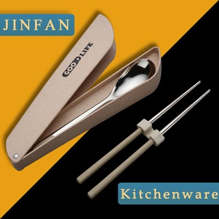 304 stainless steel portable tableware student outdoor travel adult spoon chopsticks set two-piece set