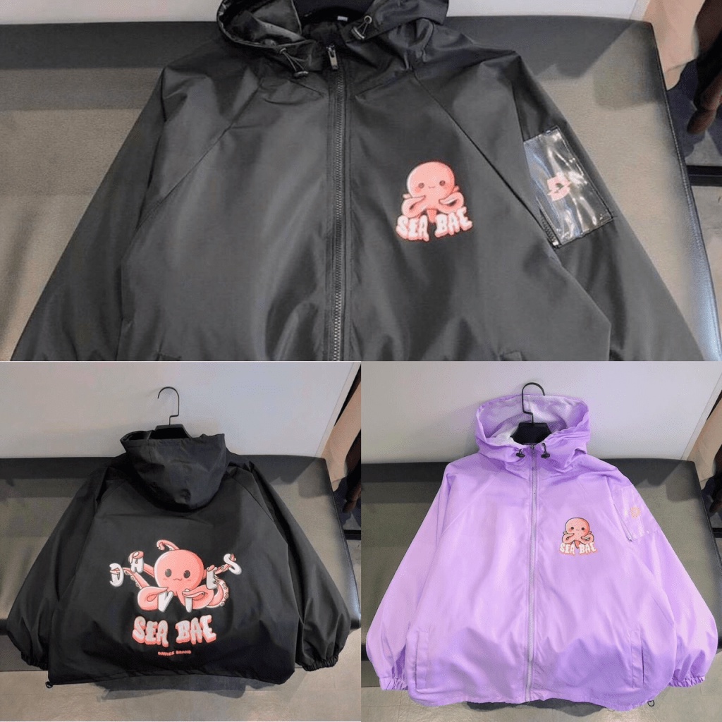 Áo khoác dù nam nữ form rộng họa tiết hoạt hình dây kéo vải dù 2 lớp hình bạch tuộc phong cách Hàn Quốc TP [NewUnisex]