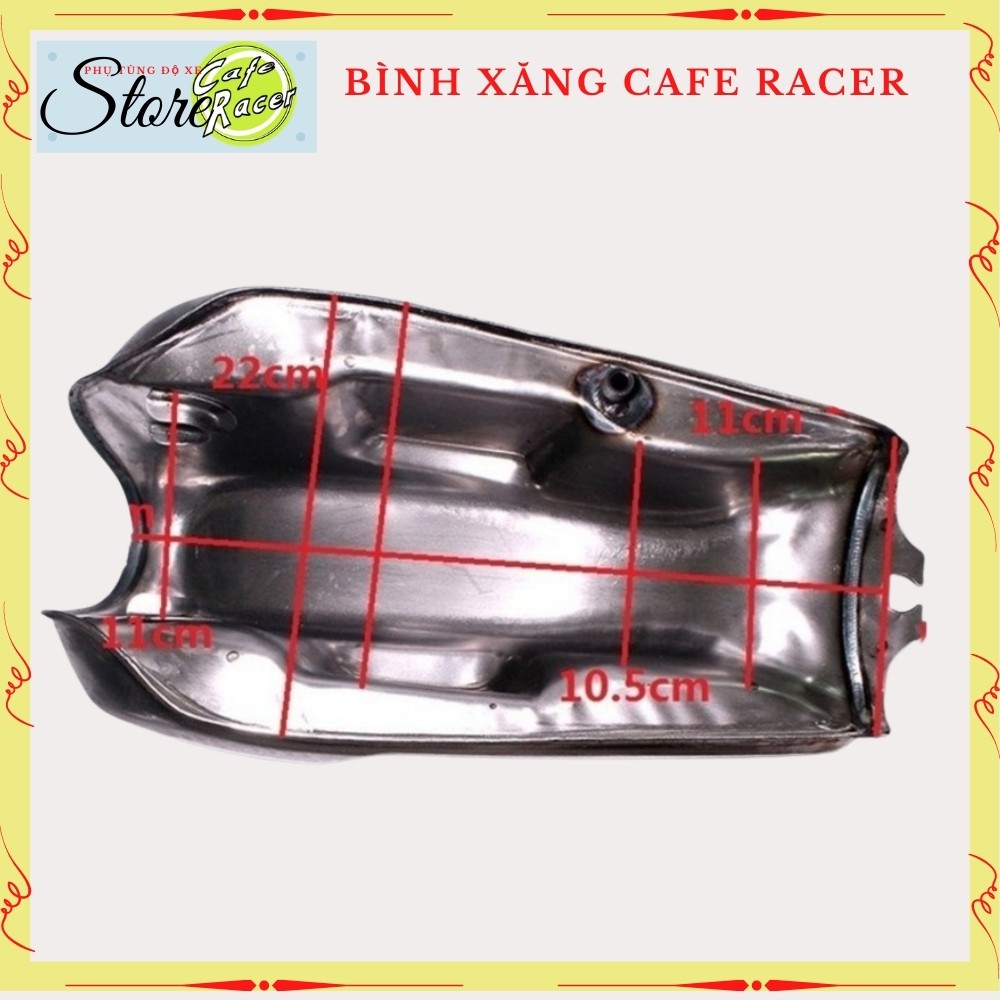Bình xăng cafe racer phôi mộc chưa sơn  thùng xăng móp bé, hợp kim thép dày dăn phù hợp độ xe