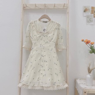 Váy ren hoa cổ nơ tiểu thư