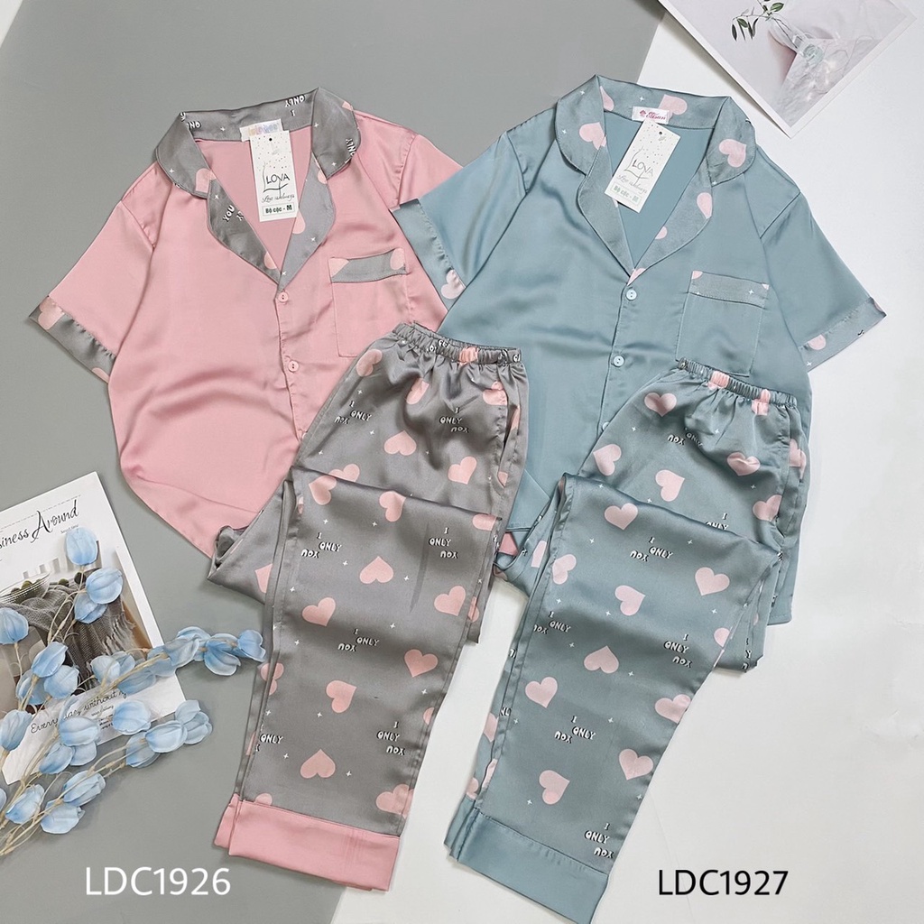 Đồ Ngủ Pijama Lụa Satin, Tay Ngắn Quần Dài  Siêu Xinh, Mềm Mịn, Độc Lạ Khó Tìm, Sanh Chảnh Hàn Quốc - Full Size