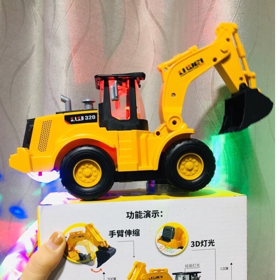 Đồ Chơi Xe Cẩu Máy Xúc Phát Sáng Phát Tự Tránh Chướng Ngại Vật Cho Bé Tặng Kèm Pin