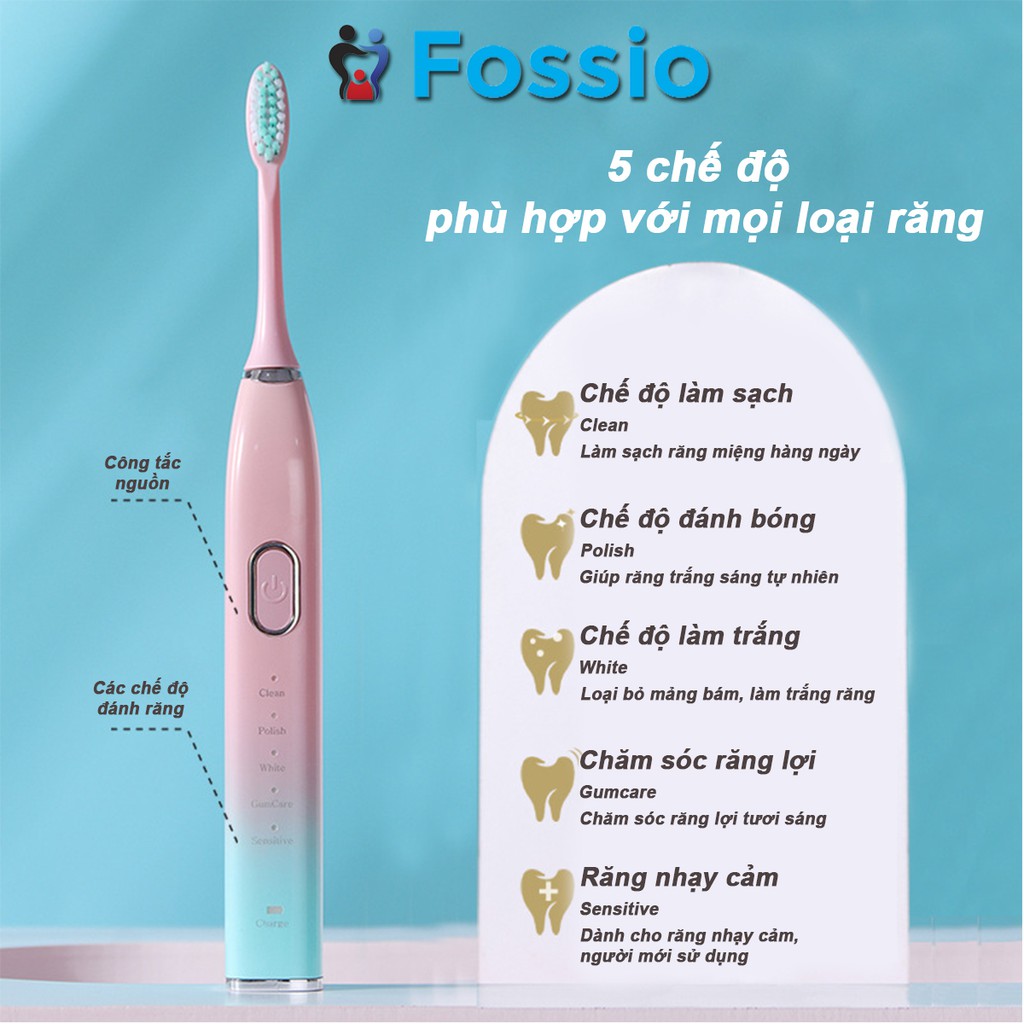 [Mã 44FMCGSALE1 giảm 10% đơn 250K] Bàn chải điện FOSSIO N200, bót đánh răng điện người lớn nội địa Trung cao cấp