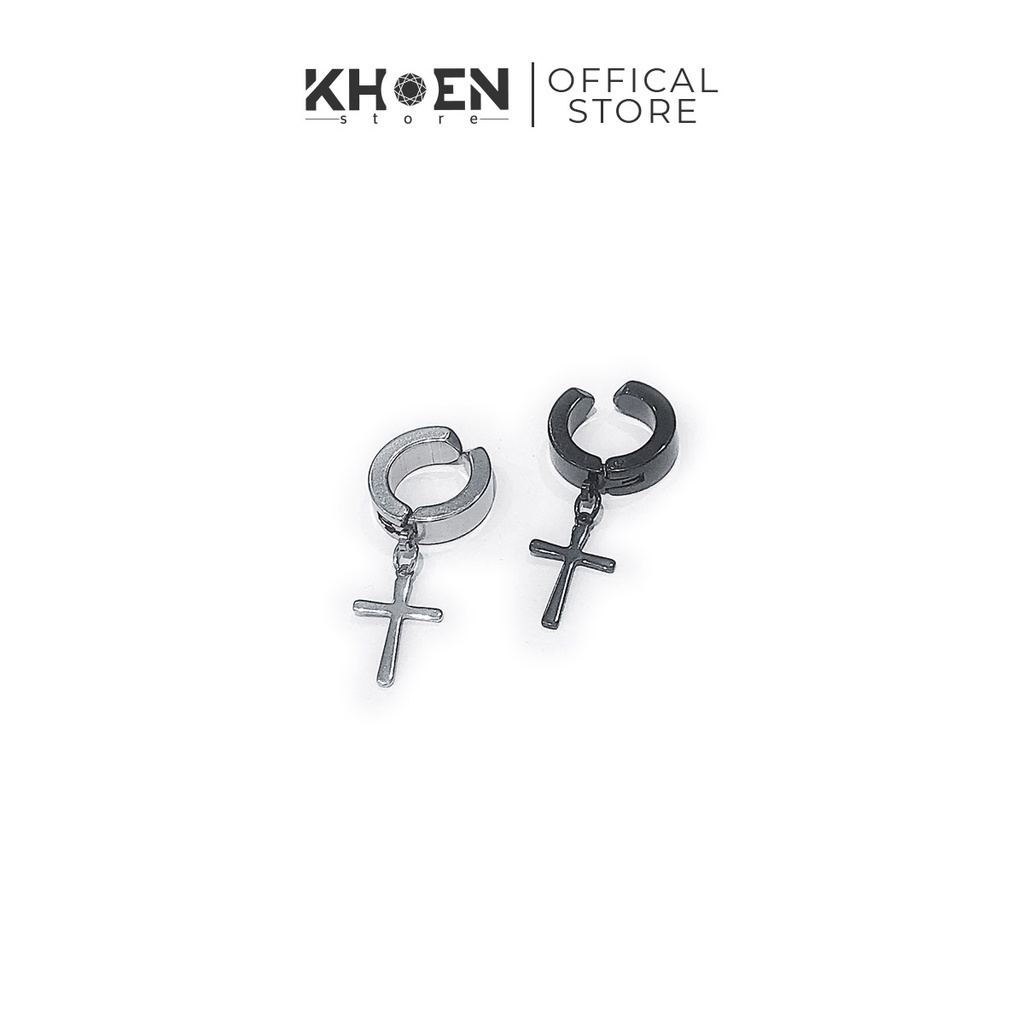 (1 Chiếc) Khuyên tai Tròn dày thánh giá - Dạng kẹp (không lỗ xỏ) - Khoen Store