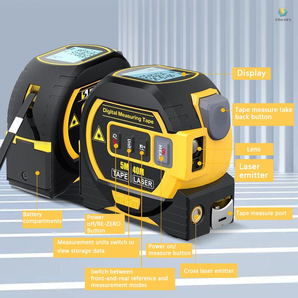 Thước Dây Laser Đo Khoảng Cách 5m 1 Có Màn Hình LCD Và Đèn Nền