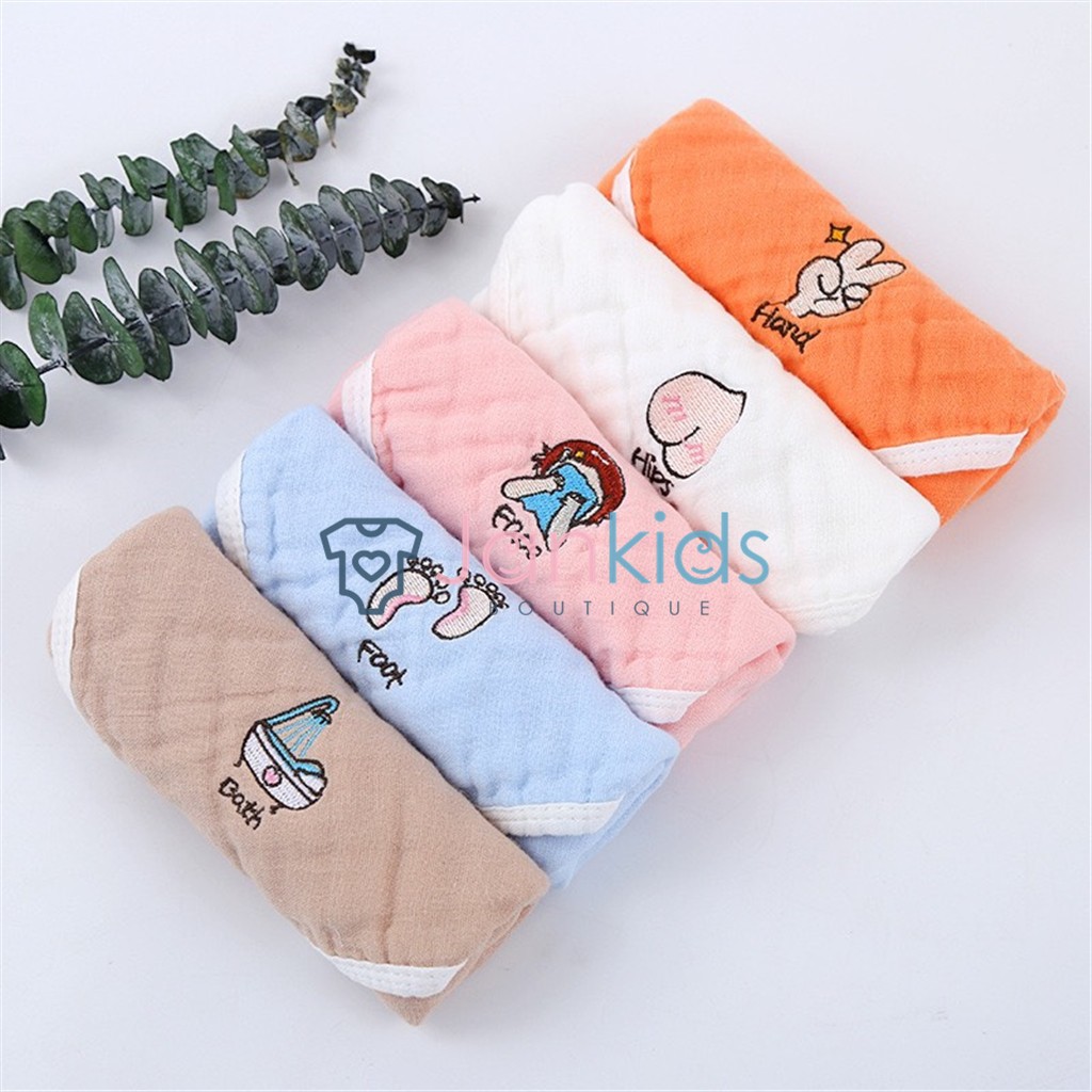 Set 5 Khăn xô sữa 6 lớp cho bé siêu thấm hút thêu họa tiết hoạt hình đáng yêu