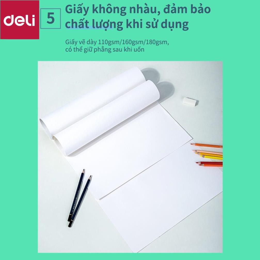 Giấy vẽ chuyên dụng Deli 265x380mm - 110/160/180gsm, 20 tờ - 1 quyển - 73607/73611/73613 [Deli]