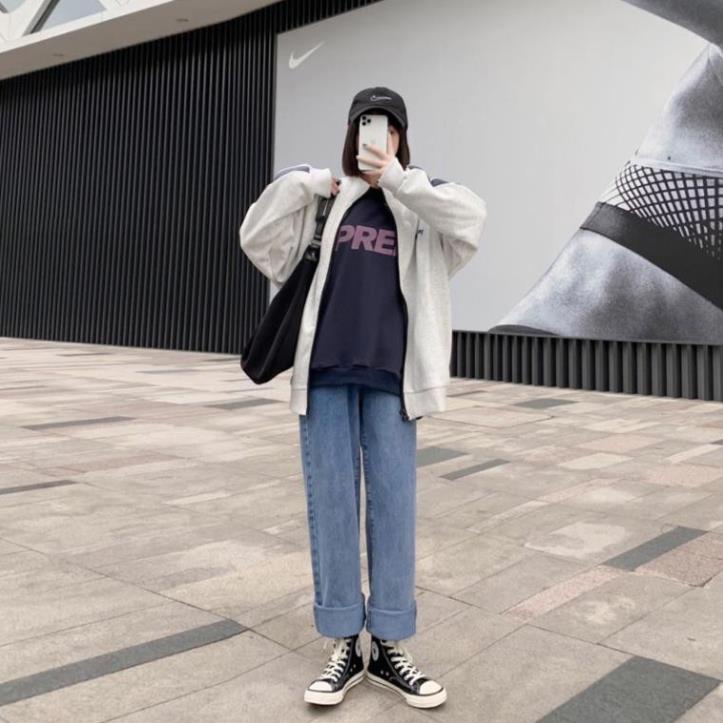 Quần jean nữ lưng cao ống suông,rộng Hiyou, Quần bò nữ lưng cao ống rộng style hàn quốc dáng suông hot 2022 TR01 | BigBuy360 - bigbuy360.vn