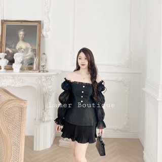 Lacy Top-Áo trễ vai phối organza tay nhún